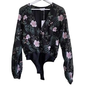 LOVERS & FRIENDS Women’s  Laya Bodysuit Thong Embroidered Long Sleeves S…